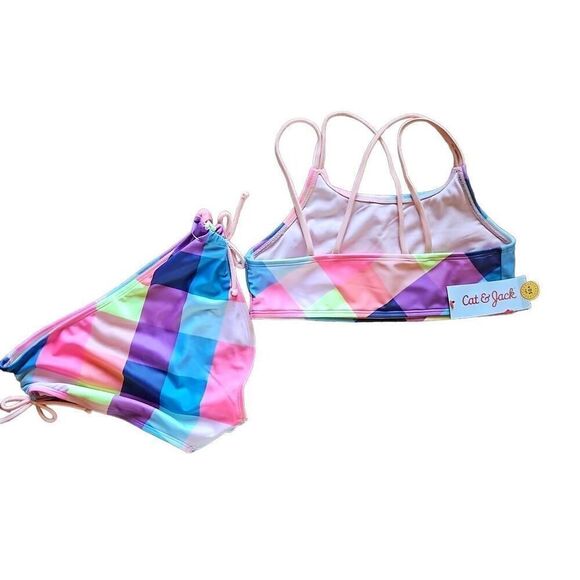 Cat & Jack Two Piece Bikini Swimsuit Multicolored Large (10/12) - Picture 3 of 7